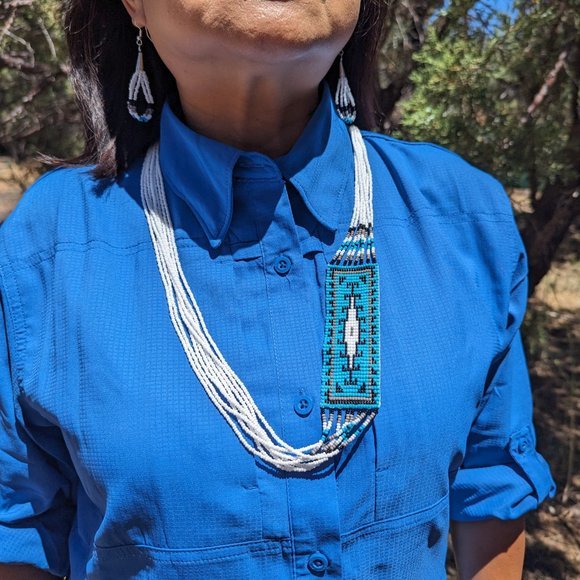 Navajo Handmade Beaded Necklace Earrings Set Historical Rug Design *** - Picture 8 of 9